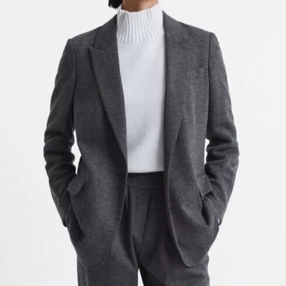 $540 Unworn Reiss Amalie Wool Single Breasted Blazer in Charcoal - Picture 3 of 10